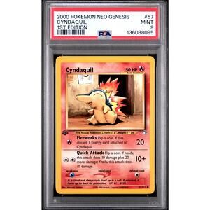 PSA 9 MINT Cyndaquil 1st Edition 57/111 Pokémon 2000 Neo Genesis Common Card